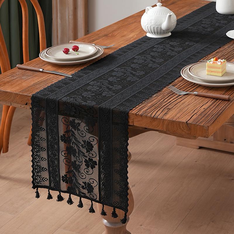 Elegant Nordic White Lace Table Runner with Crochet Tassels - Perfect for Dining or Coffee Tables, Ideal for Christmas Decor.