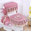 Lace 3D Embroidered Toilet Three Piece Set U-shaped Zipper Closestool Cover with Storage Bag Feather Wave Edge Dust Cushion