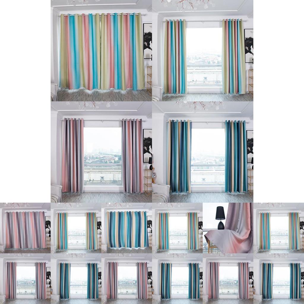 Thick Blackout Striped Curtains For Living Room Bedroom Gradient Curtain Drapes