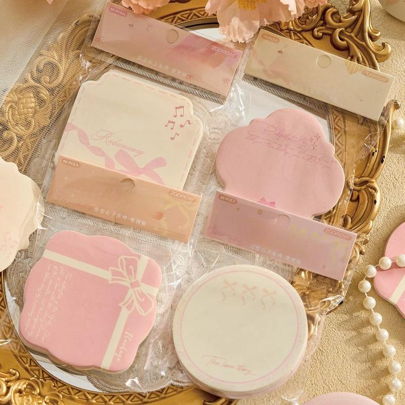 90Pcs Girly Memo Notes Set Bow Butterfly Designs Cute Student Stationery Supplies Student Label Stickers Notepad Sticky Notes