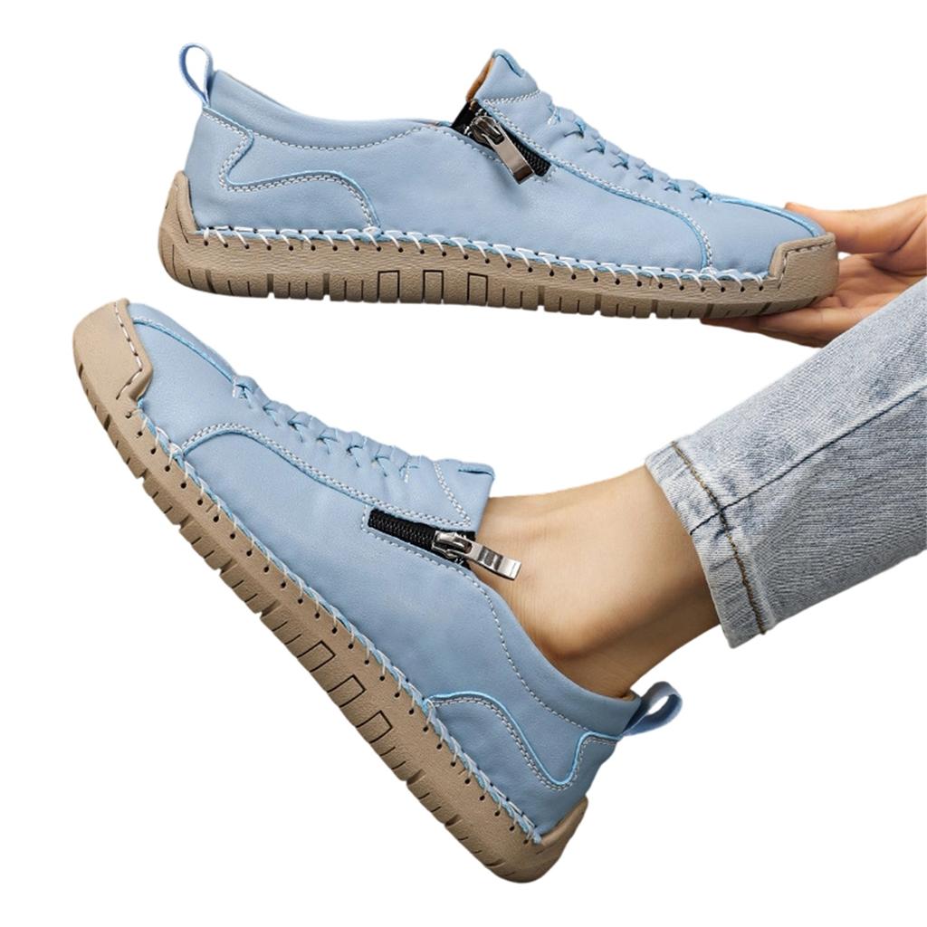 Casual Low Top Round Toe Unisex Shoes with Side Zipper and Lace-Up Design Lightweight Comfortable Walking Footwear