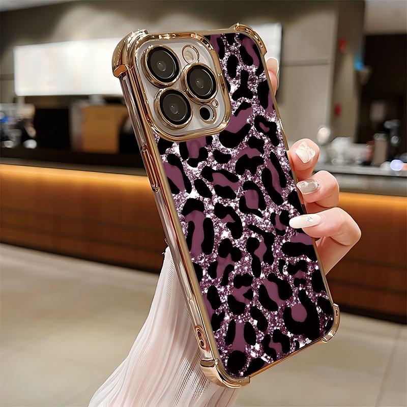 Luxury Personality Leopard Print Plating Phone Case For iPhone 17 16 15 14 13 12 11 Pro Max X XR XSMax 8 Mini Air Plus Anti-Fall