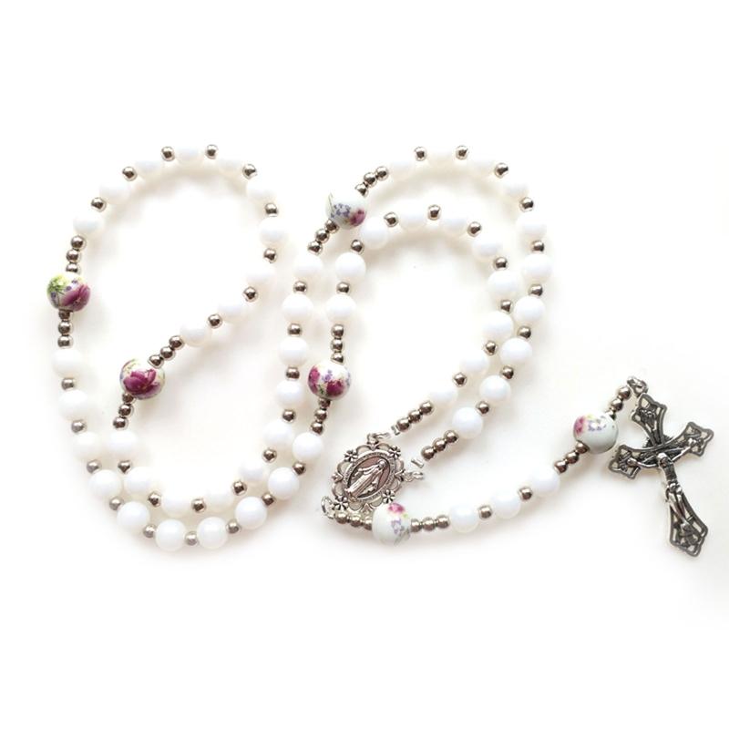 Vintage Religiöse Katholische Kreuz Rosenkranz Halskette Perlen Heilige Figur Jesus Hängen Anhänger Jesus Rosenkranz Halskette Für Frauen Männer