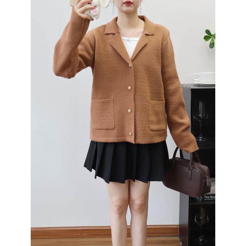 Autumn and winter new suit collar design sense knitted cardigan temperament loose long-sleeved sweater jacket women