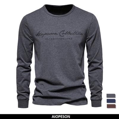 AIOPESON 100% Baumwolle Langarm männer T-shirt Einfarbig Brief Drucken Casual T-shirts für Männer Neue Frühling Tops T männer Kleidung