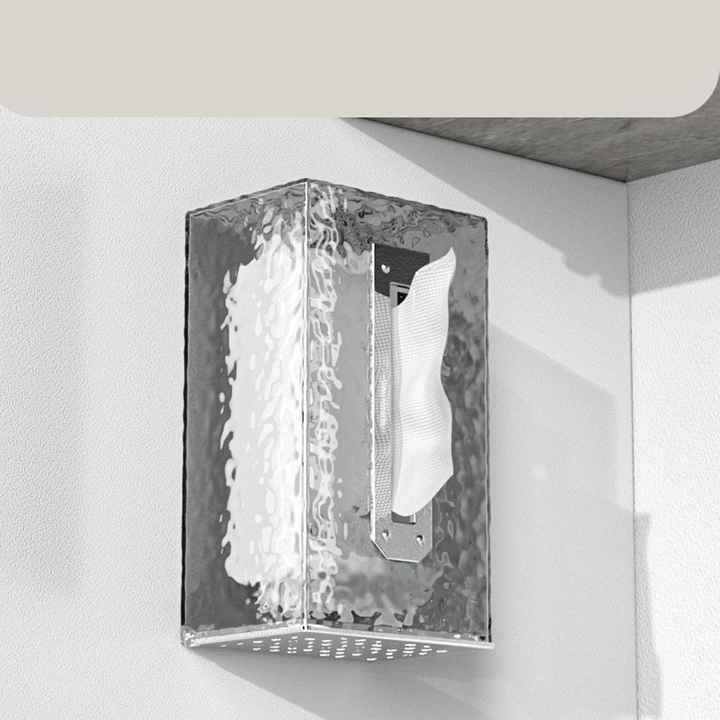 Tissue Box, Wall Mounted Tissue Box Cover Clear Plastic Napkin Holder Rectangular Facial Tissue Dispenser for Bathroom(Silver)