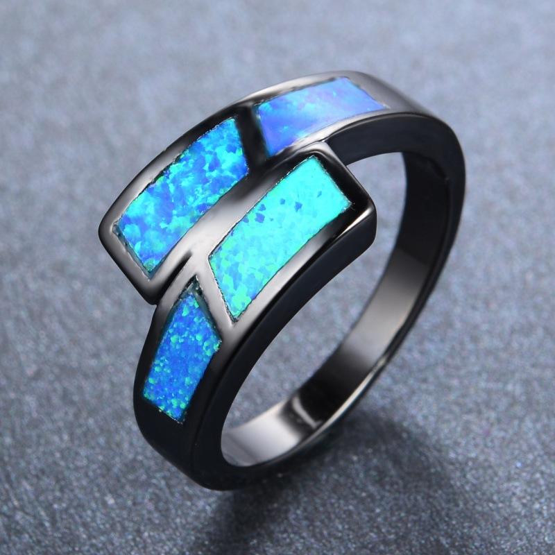 

European and American personalized black gold blue Opal women s simple versatile ring holiday gift no. 6