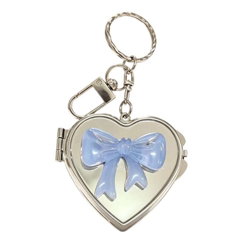 Decorative Compact Mirror Keychain Charm in a Heart Case for Keys, Bags, and Fast Daily Mirror Checks on the Go