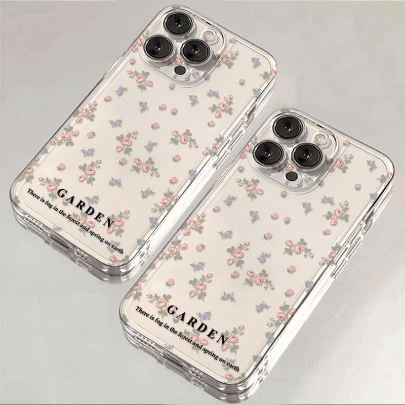 Fresh English blue pink floral iPhone17Promax mobile phone case for Apple 16promax space case 15