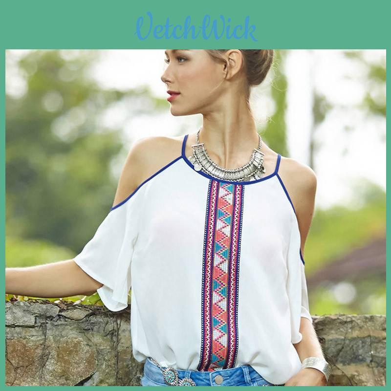 Trendy Casual Printed Off-shoulder Chiffon Blouse For Women Spring 2016