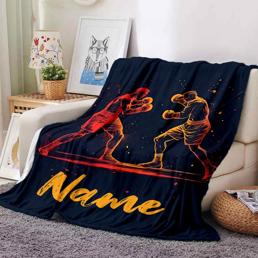 Custom Name Boxing Theme Printed Blanket - Perfect for Couch, Bed, Travel & Outdoor Use | Machine Washable, Cozy & Durable.
