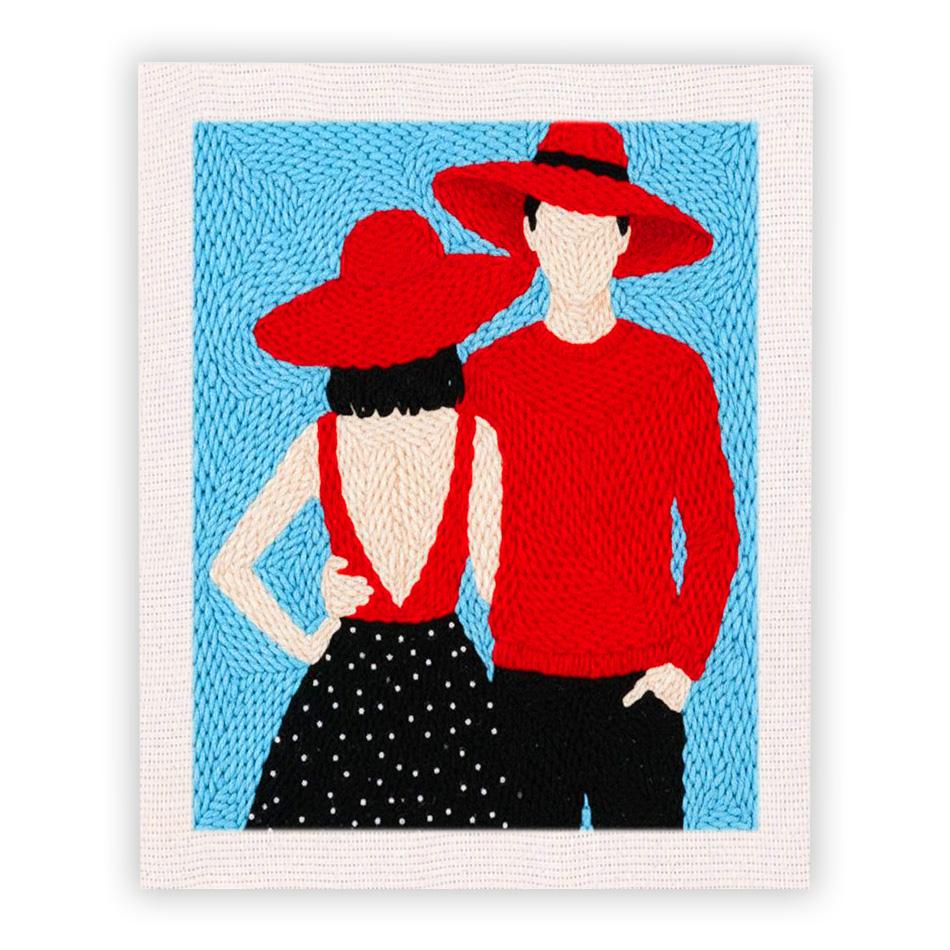

DIY Punch Needle Kits for Beginners Romantic Couple with Frame Embroidery Punch Needle Starter Set Adults Craft 25x30cm Diy Gift 25x30cm