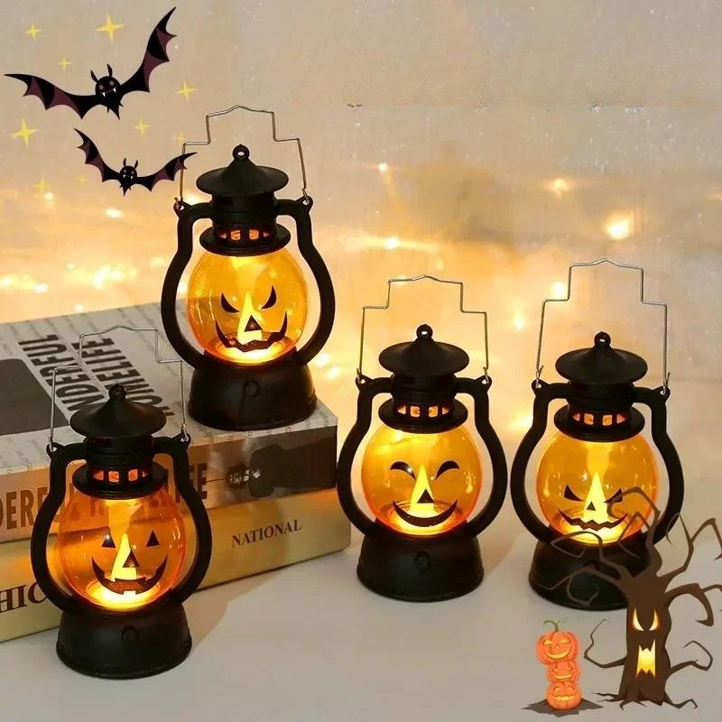 For Vintage LED Pumpkin Light Halloween Handheld Lantern Outdoor Decor for Camping Garden Haunted House Yard Table Lamp Supplies