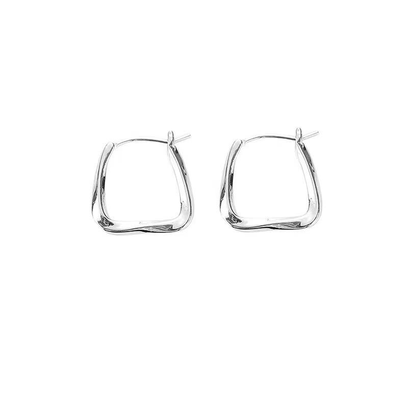 2024 New Women's 925 Sterling Silver Square Ear Cuffs: High-End, Plain Hoop, Light Luxury Design Earrings