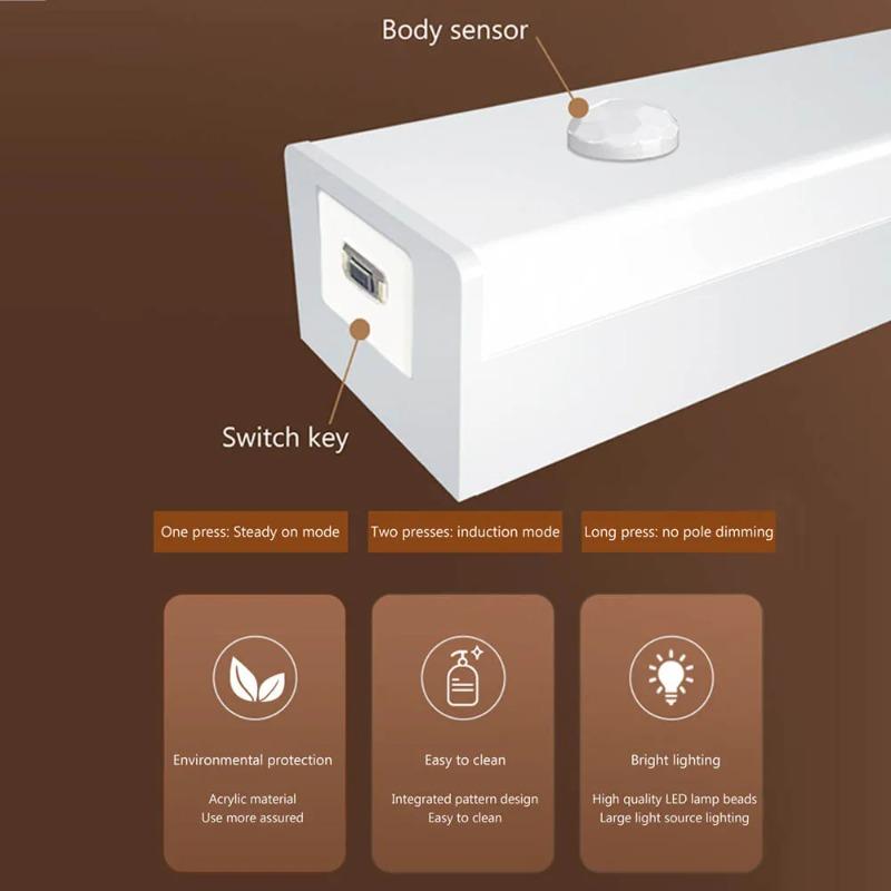 LED Sensor Cabinet Light USB Rechargeable For Living Room Bedroom Bedside Study Room Bookshelf Indoor Convenient Night Lights