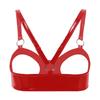 Soutien-gorge ouvert en cuir verni aspect mouillé pour femme Bretelles réglables avec anneau O Crop top Lingerie Sous-vêtements Hauts