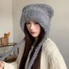Winter Bear Ears Plush Hat for Women Cute Thickened Furry Ear Protection Knitted Hat Warm Lace Up Lei Feng Hat