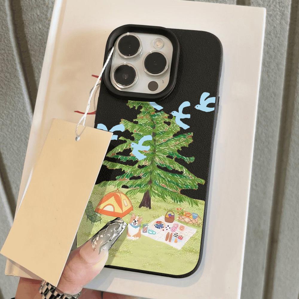 Applicable iPhone17 ProMax Summer Camping Puppy Leather Pattern Mobile Phone Case 17/16 Large Hole 15 Cute