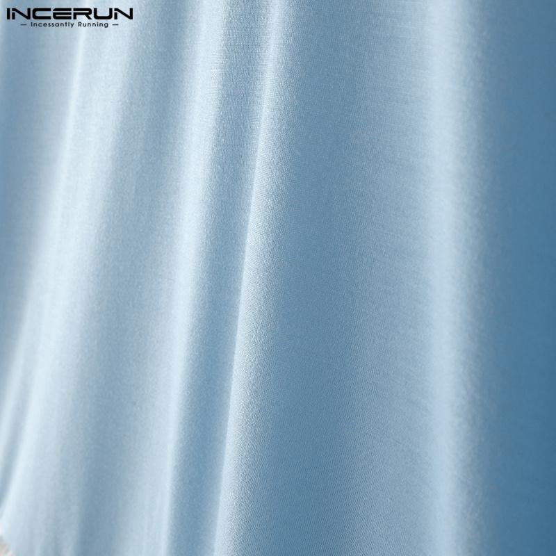 INCERUN S-XXXXXL Men O Neck Short Sleeve Patchwork Ruffled Hem Loose T-shirts
