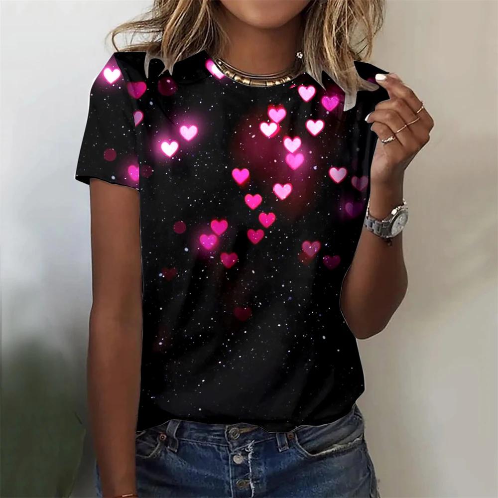 Women's Clothing Love 3D Printed T-shirt Women's Round Neck T-shirt Short Sleeved Harajuku Top Women's Oversized T-shirt