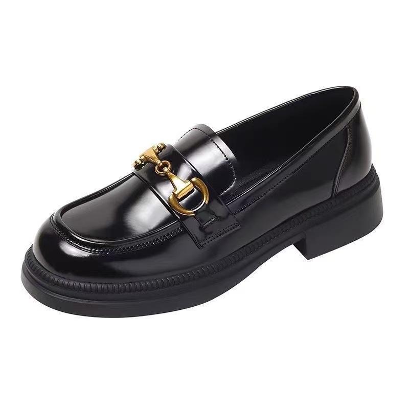 Autumn new metal buckle small leather shoes one-pedal single shoes versatile single shoes