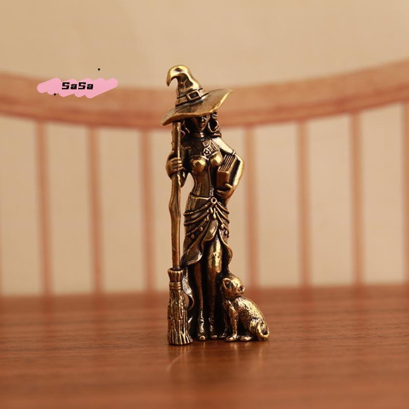 S-1Pc Retro Beautiful Wizard Characters Figurines Brass Magic Small Statue Desktop Decoration Crafts Home Ornament