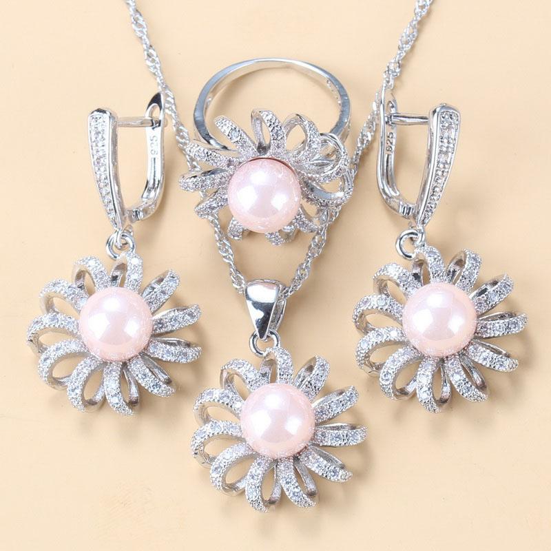 Sunflower Jewelry Bridal Sets Natural Freshwater Pearls Earrings/Necklace And Ring For Women Wedding Gift