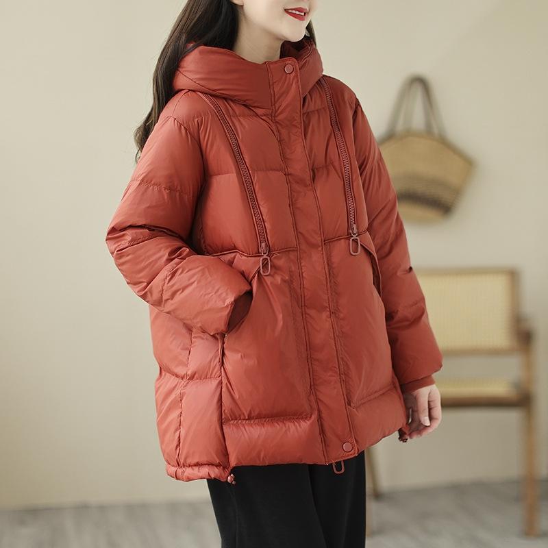 Winter Fashion Parkas Womens Warm Loose Duck Down Jackets Ladies Casual Hooded Coats Vintage Snow Clothing