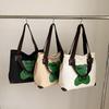 Adorable Cartoon Canvas Tote Bag Large Capacity Casual Handbag For Students
