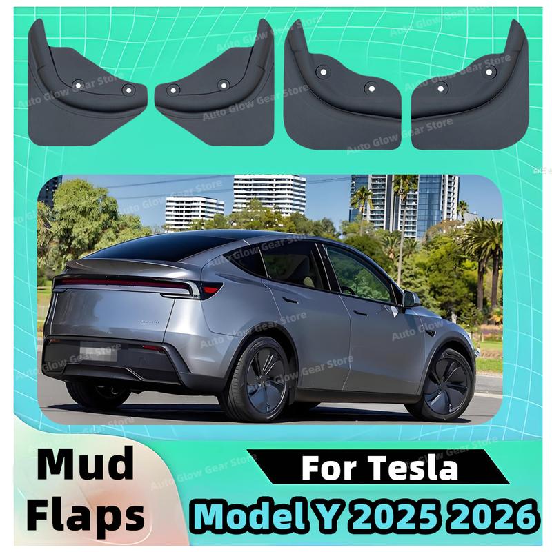 1Set Car Mudguard Fender Flares Wheel Protector For Tesla Model Y 2025 2026 Front&Rear Splash Guard Glossy Black