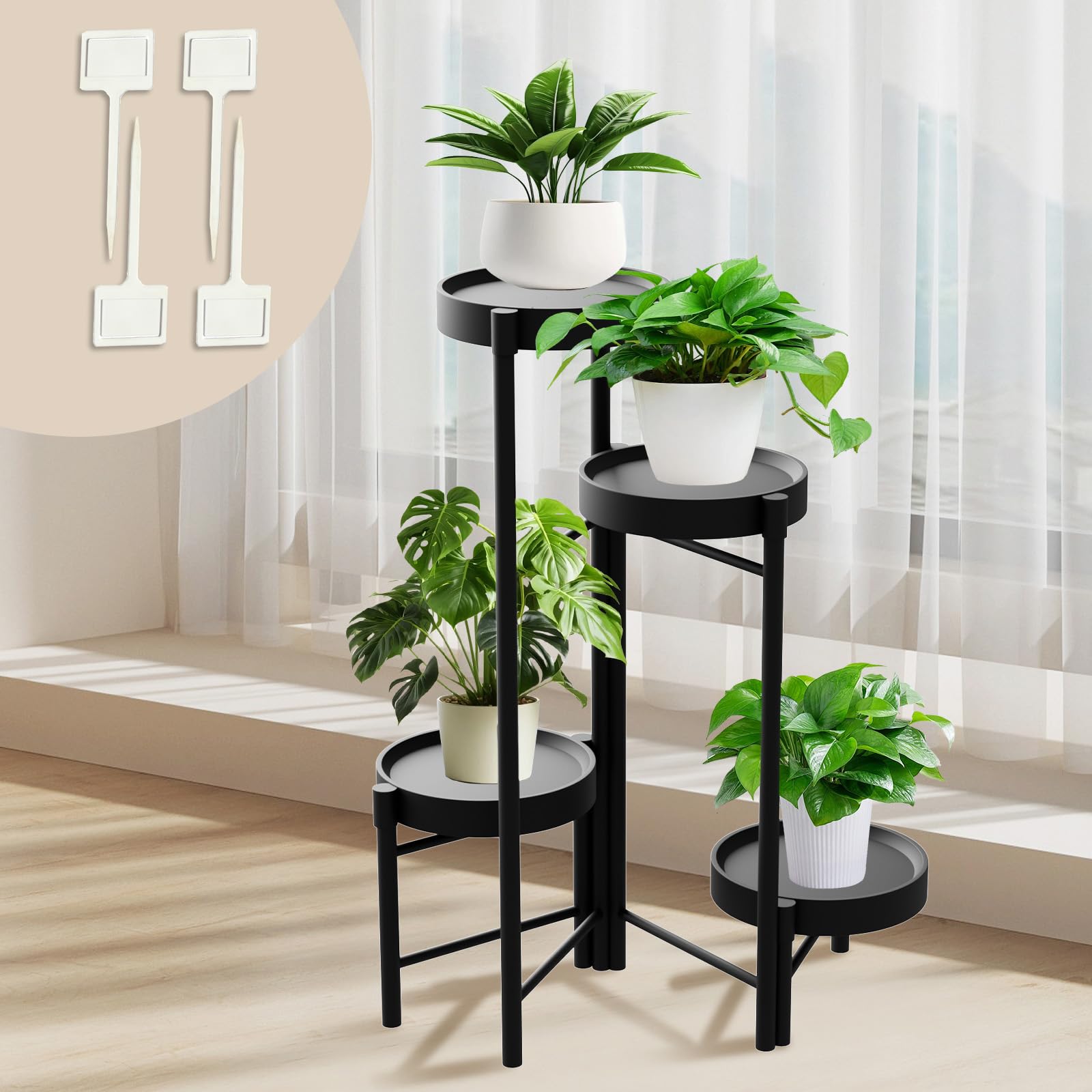 

Мисосо Цветок Комнатный Цветочный Горшок Садовый Ярусный Цветочный Горшок Легкий в Использовании Бытовой Горшок Садоводство Растения Инструкции по Установке Включены 4 Подставки, Подставка, чёрный