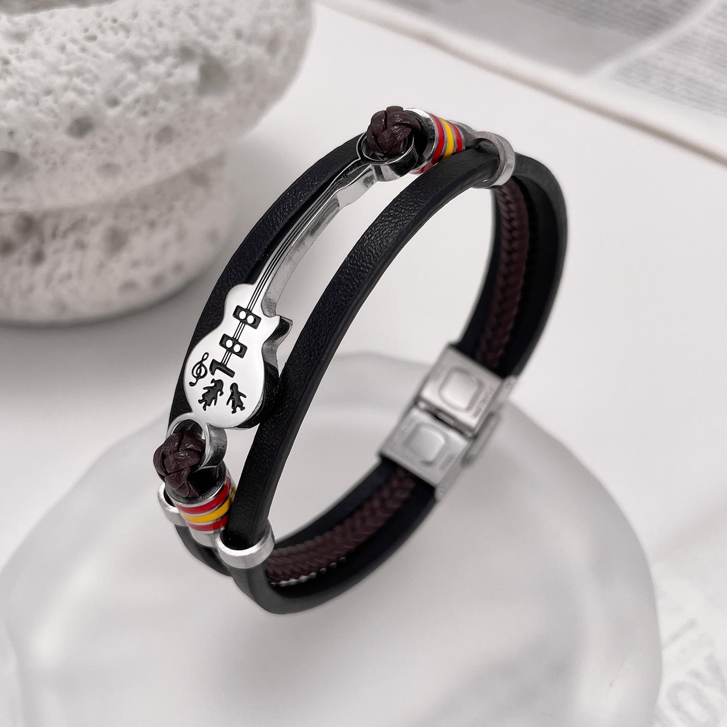 

Men s Trendy Retro Woven Leather Guitar Bracelet