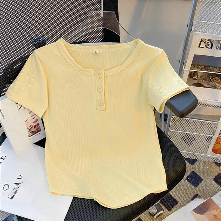 

Летняя женская футболка с круглым вырезом Harajuku, однотонная тонкая футболка с коротким рукавом, нерегулярные короткие футболки для женщин, укороченные топы Femme