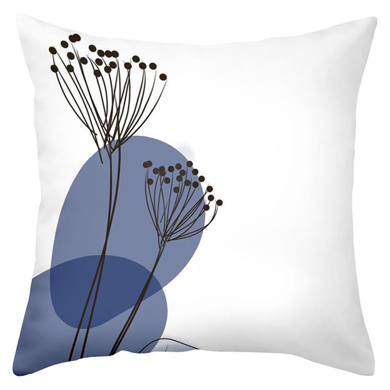 Blue and White Floral Patterned Cushion Covers Set Polyester Pillowcase, Sofa Decorative Cushion Cov Headboard Pillow