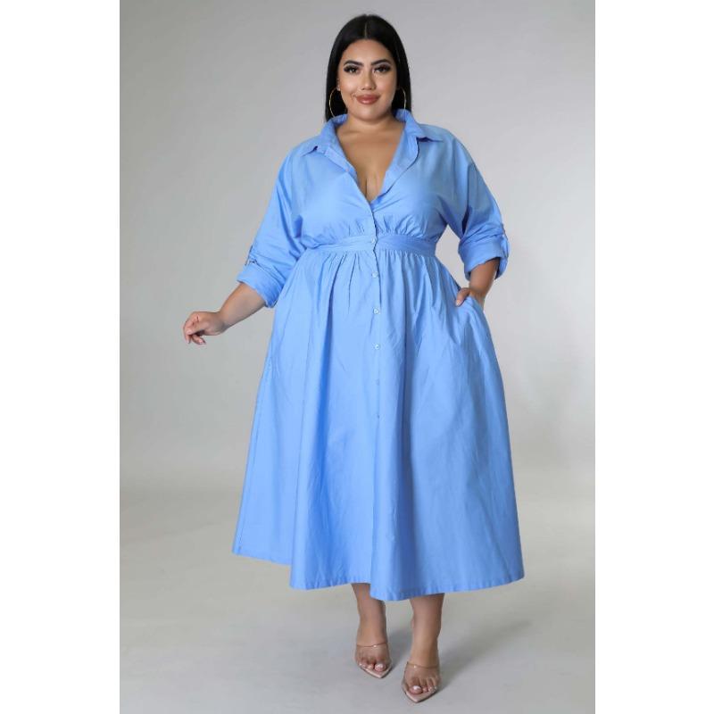 Платье-рубашка большого размера для женщин с длинным рукавом — фото 10