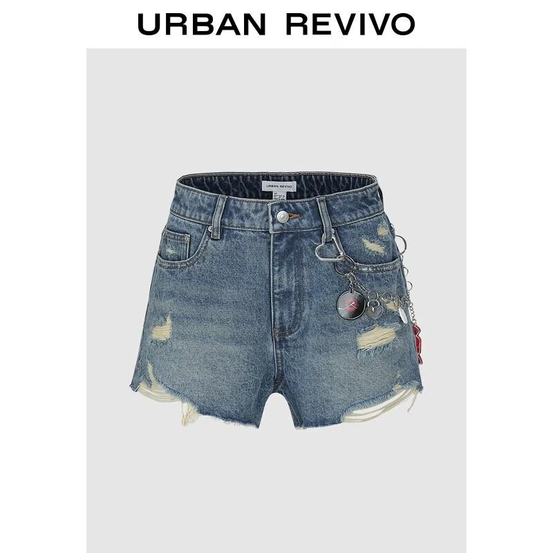 UR2026 Women s Ripped Fringed Denim Shorts 26