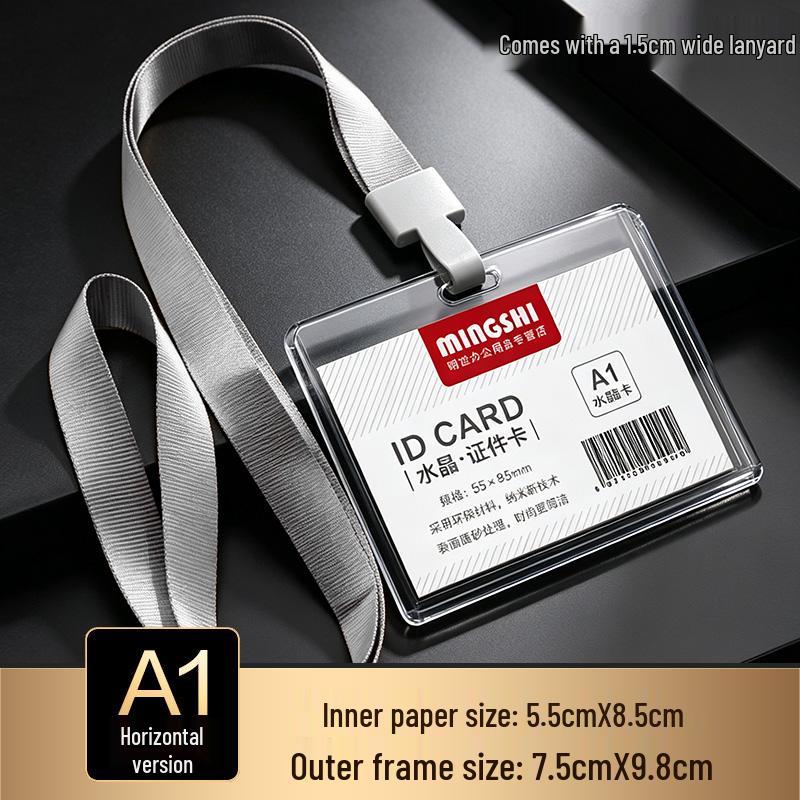 Transparent Acrylic ID Badge Holder with Lanyard - Employee or Work Card Protective Cover