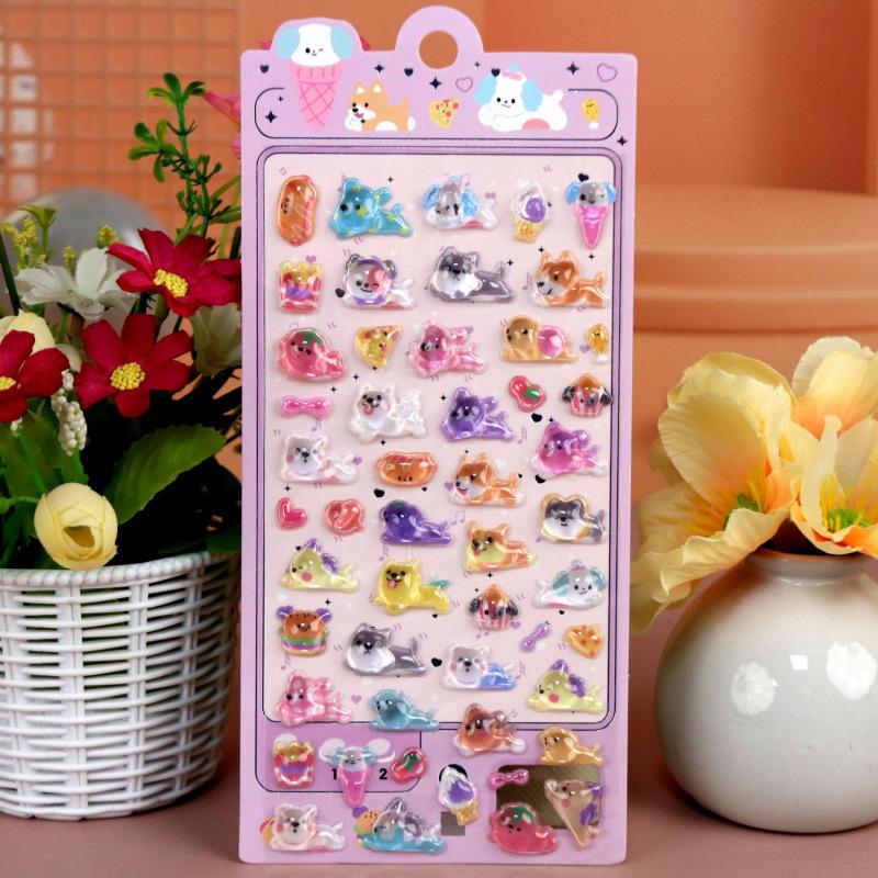 3D Japanese Cute Crystal Epoxy Relief Stickers Cartoon Bunny Bear Stickers Journaling Stationery Cute Stickers Gifts