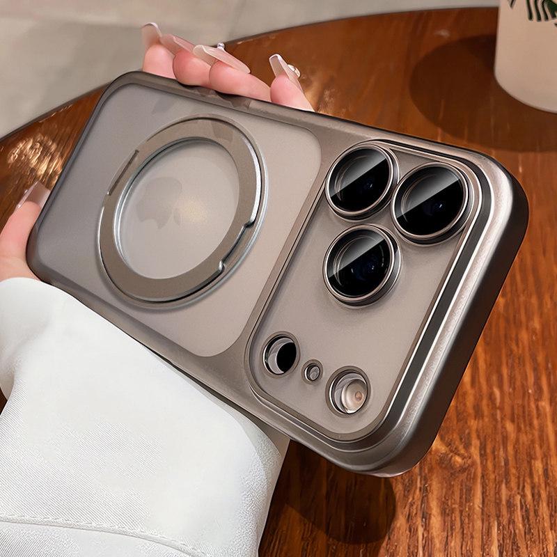 Rotating Magnetic Bracket Case for iPhone 17 Pro Max: Electroplated Frosted, Drop-Proof Protective Case iPhone 15 Pro
