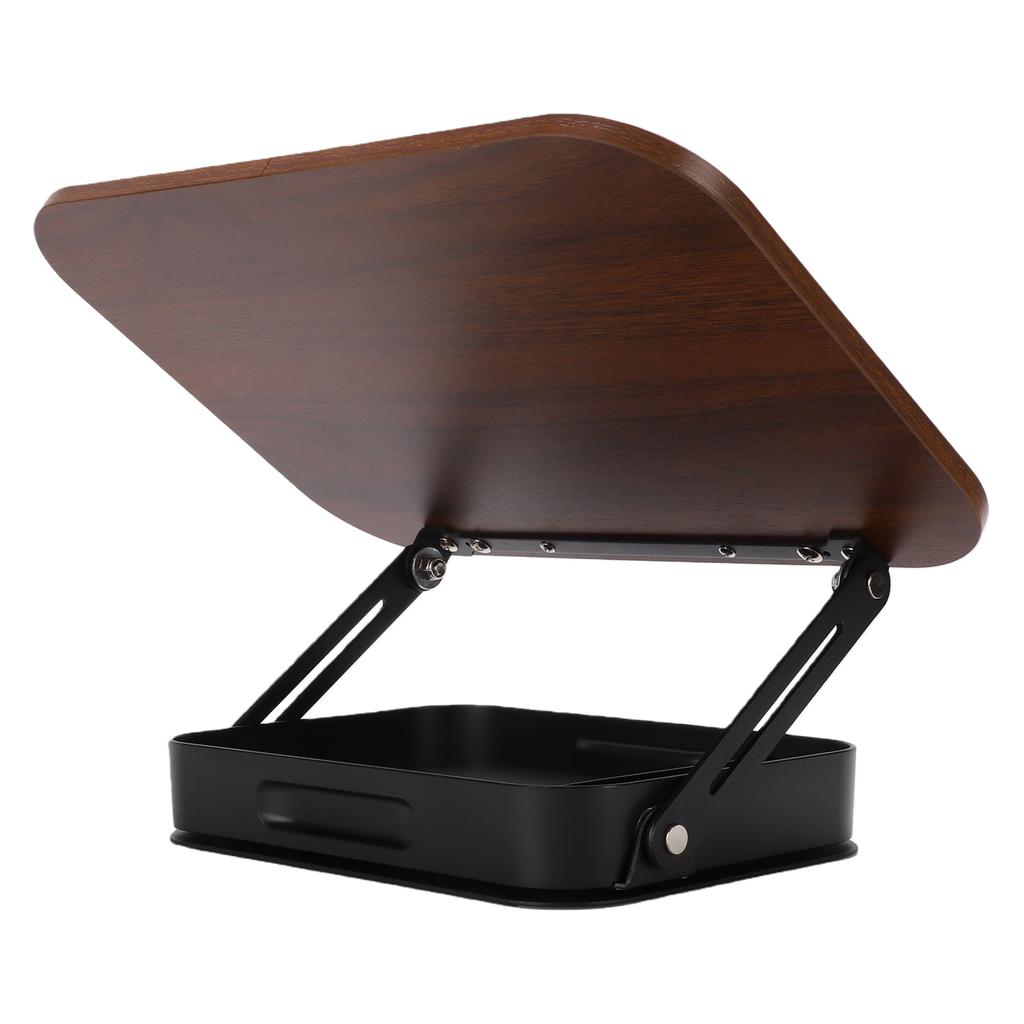 Desktop Book Stand for Reading with Rotate Base Wooden Panel Page Clips Storage Compartments Foldable and Angle