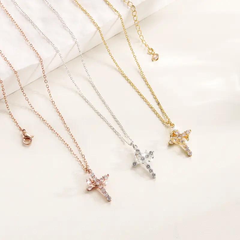 Zinc Alloy Micro-Inlaid Zircon Pendant Necklace Sporty Bamboo Chain Luxury Clavicle Jewelry
