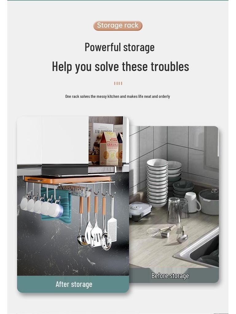 Stainless Steel Kitchen Storage Rack: Hanging Organizer with Cabinet Baskets & Paper Towel Holder