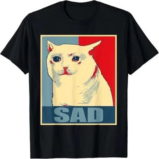 Sad Crying Cat Meme Vintage Style Funny Graphic T-shirt S