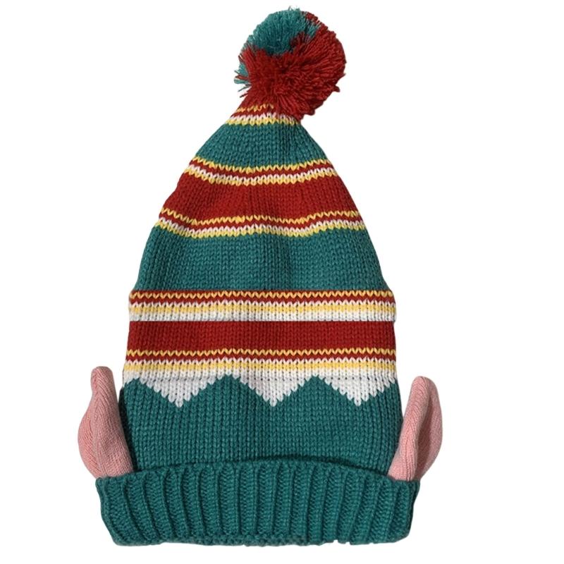 Knit Christmas Hat Christmas Beanie Hat PomPoms Hat Knitted Beanie Hat Warm Skull Hat Christmas Party Hat Adult/Kid