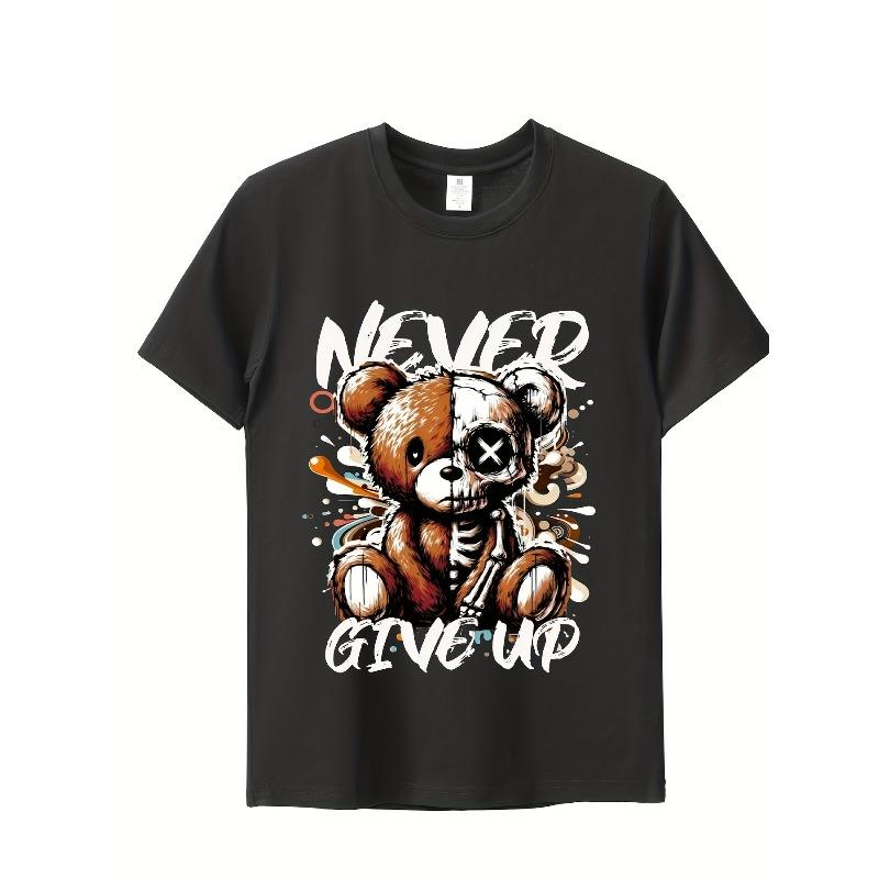 Taglie Europee T-shirt da Uomo con Stampa Grafica Teschio e Orsetto