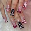 24Pcs Pink Zebra French Press On Nails With Rhinestone Star Chain Decor Y2k Fake Nails For Valentine Day