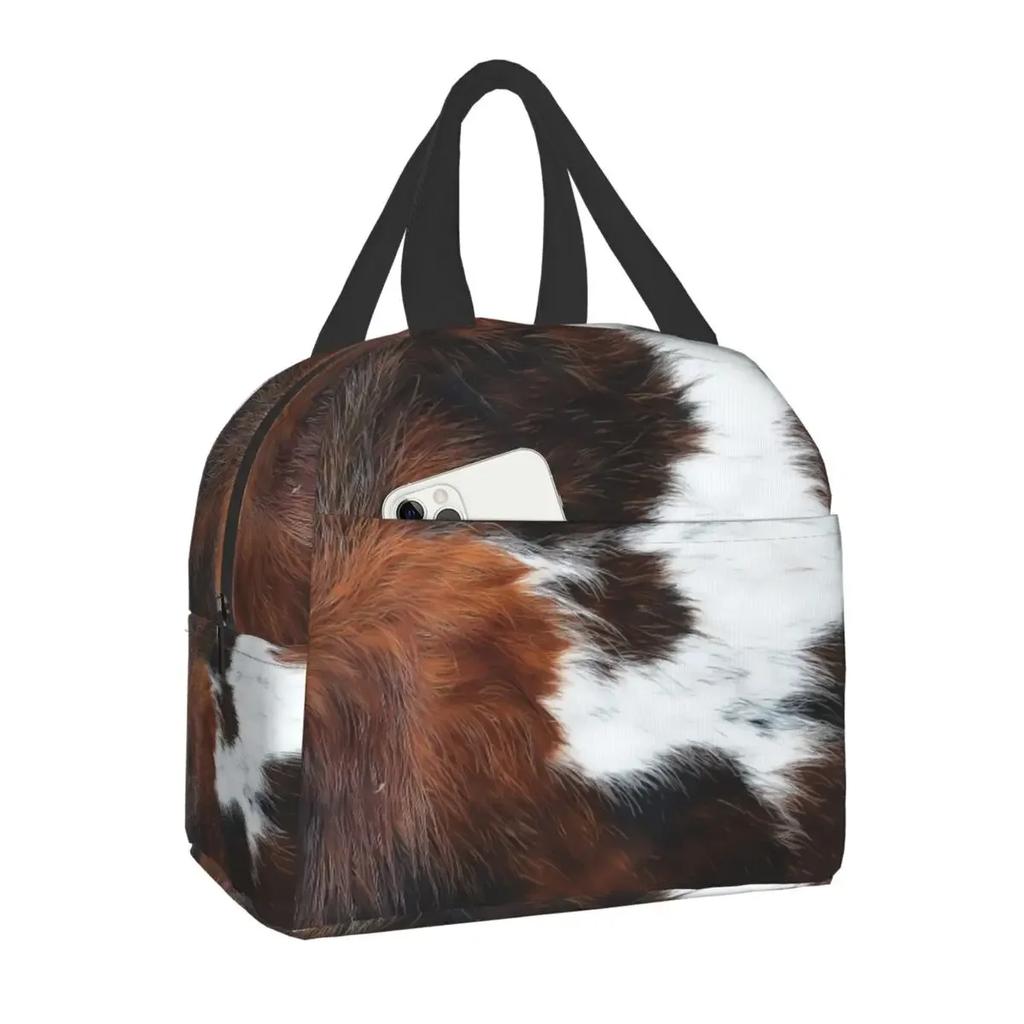 Animal Cowhide Texture Cow Print Lunch Bag for School Office Picnic Leakproof Insulated Cooler Thermal Lunch Box Women Children