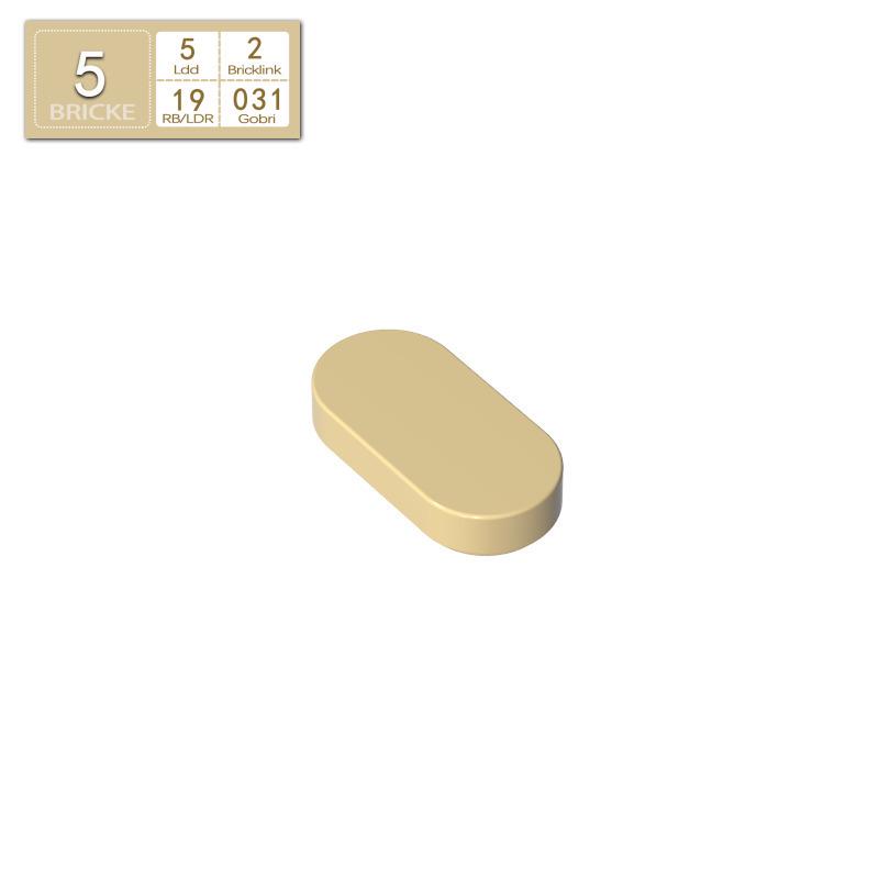 BRICKE 1126 Light Gray 1x2 Oval Block Panel - LEGO-Compatible MOC Accessory 50g (~209 pcs)