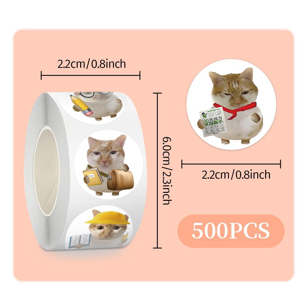 500pcs/roll Funny Starting School Cat Meme Stickers Sealing Label Sticker Kid Reward Toy Gift Diary Phone Cute Decoration Decals