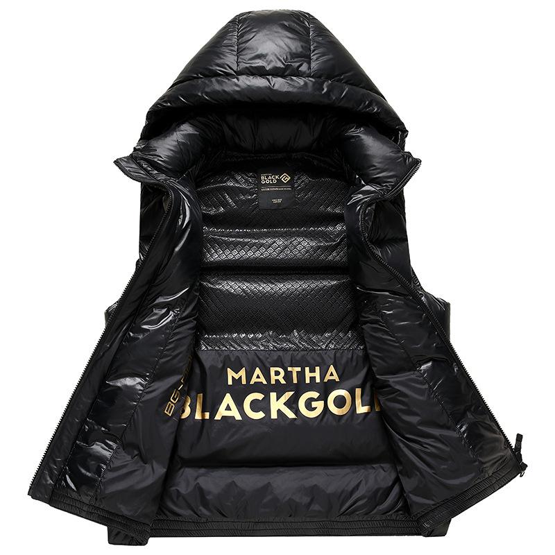 Podzimní a zimní pánský a dámský stejný styl černá zlatá odnímatelná kapuce husí prachové peří vesta zesílená módní teplá vesta trendy péřová vesta